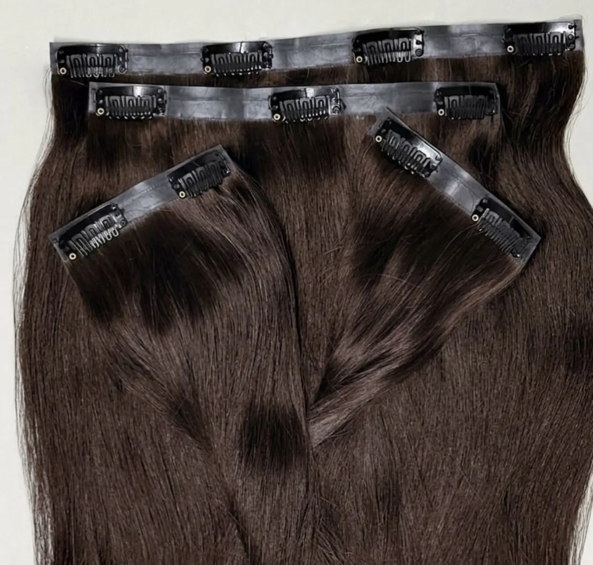 Dark brown clip-in wefts — LUSSÉ hair extensions Dubai